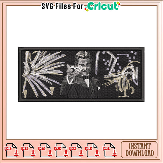 Vintage Cocktail Party Embroidery Design Downloadable Art