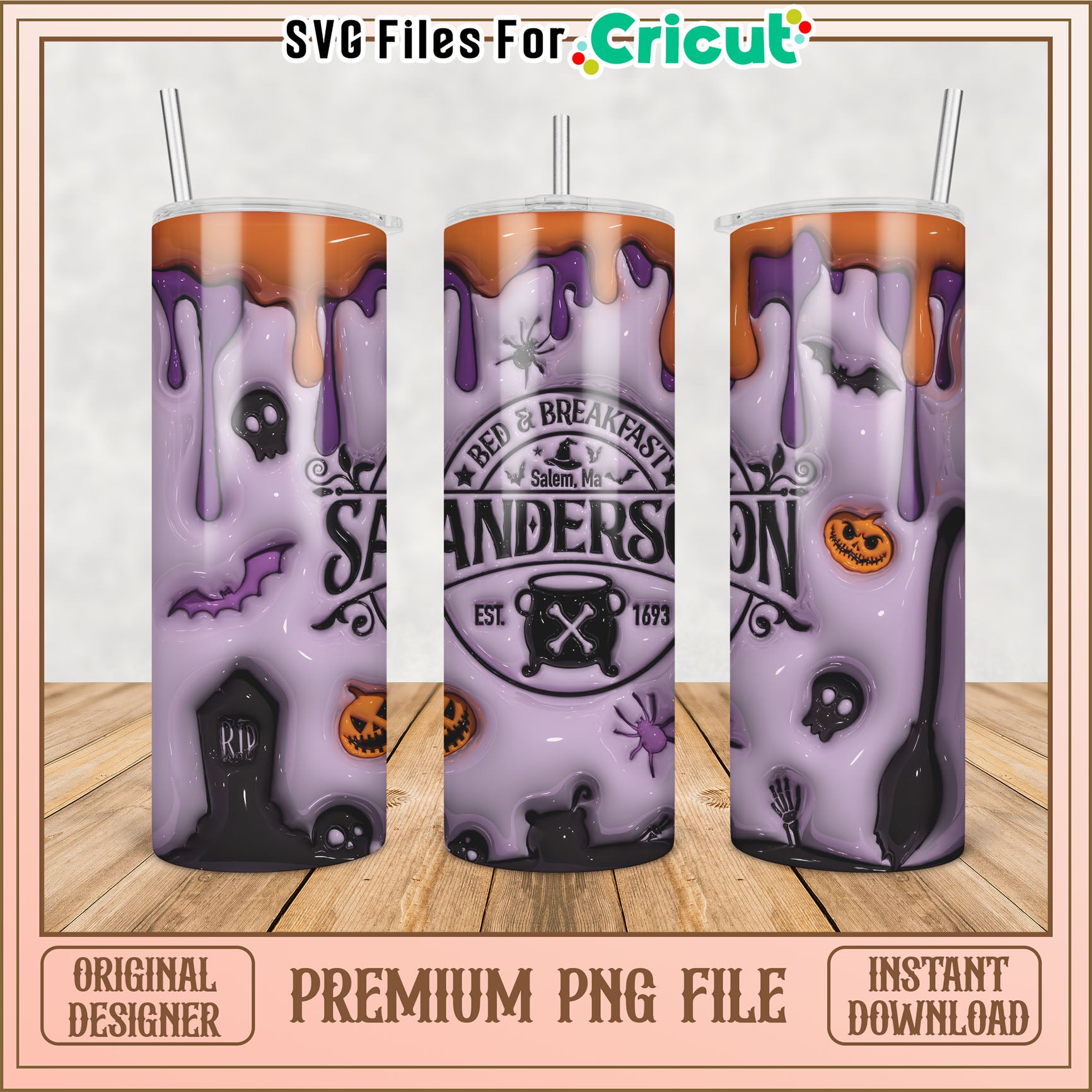 Vintage Halloween Tumbler Design for DIY Projects in PNG Format