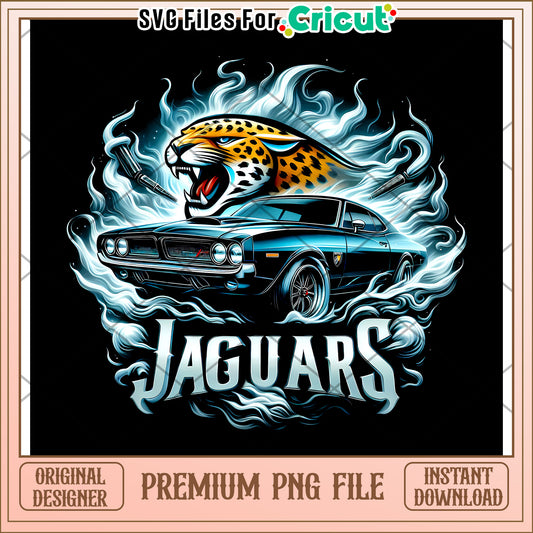 Vintage Jaguar Car Design, Bold Jaguar Head and Flames Art