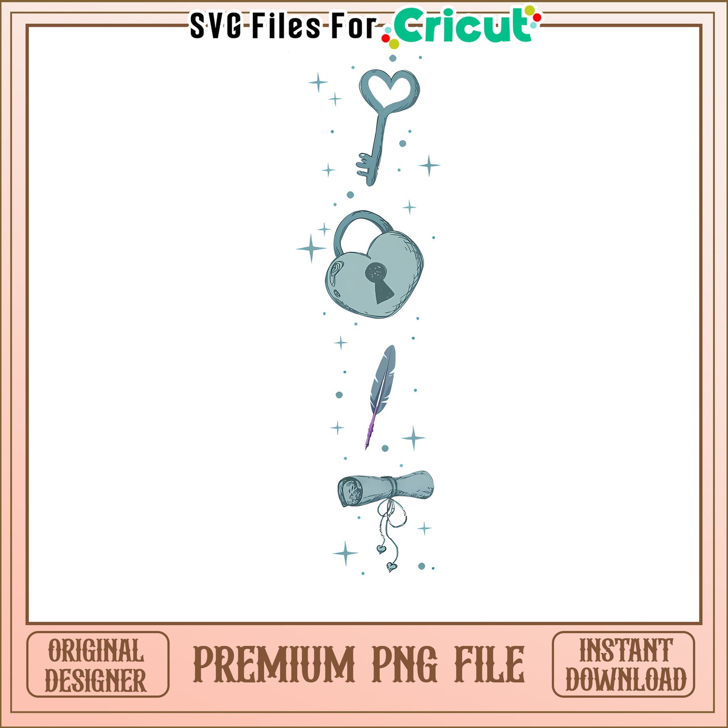 Vintage Key and Lock PNG Design for Cricut Projects, Ideal for Crafting