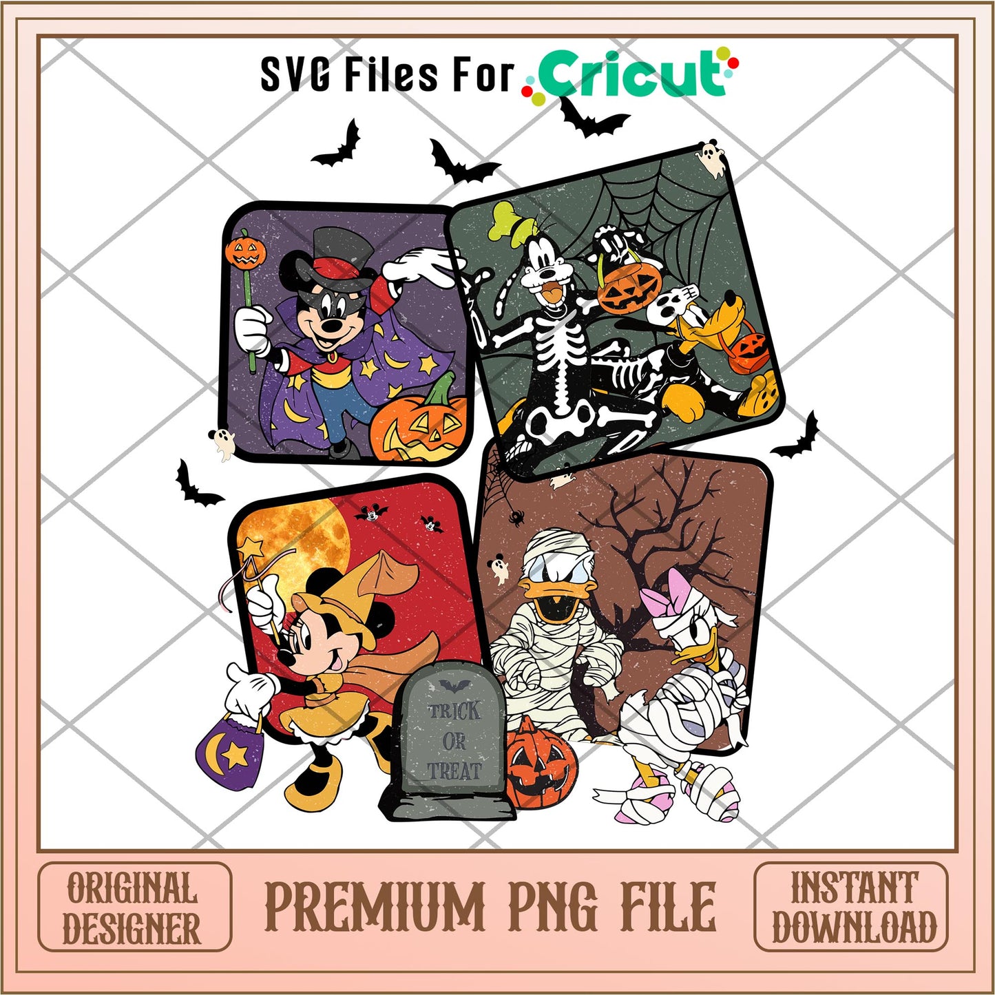 Vintage Mickey and Friends Halloween Trick or Treat png, Disney characters png, Digital Download
