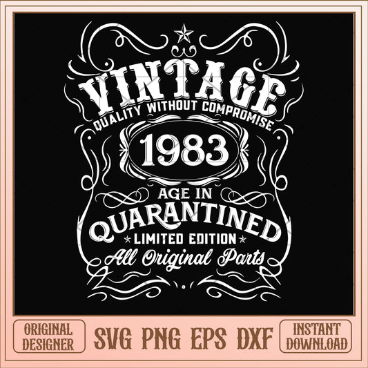 Vintage 1983 age in quarantined svg, vintage svg, birthday svg