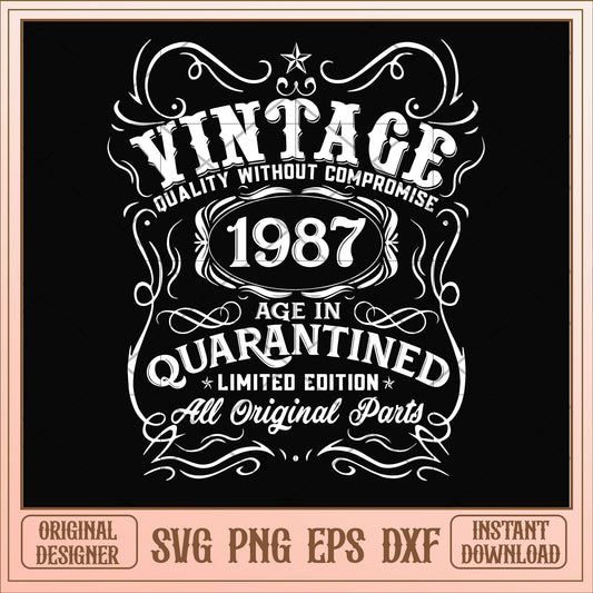 Vintage 1987 age in quarantined svg, vintage svg, birthday svg