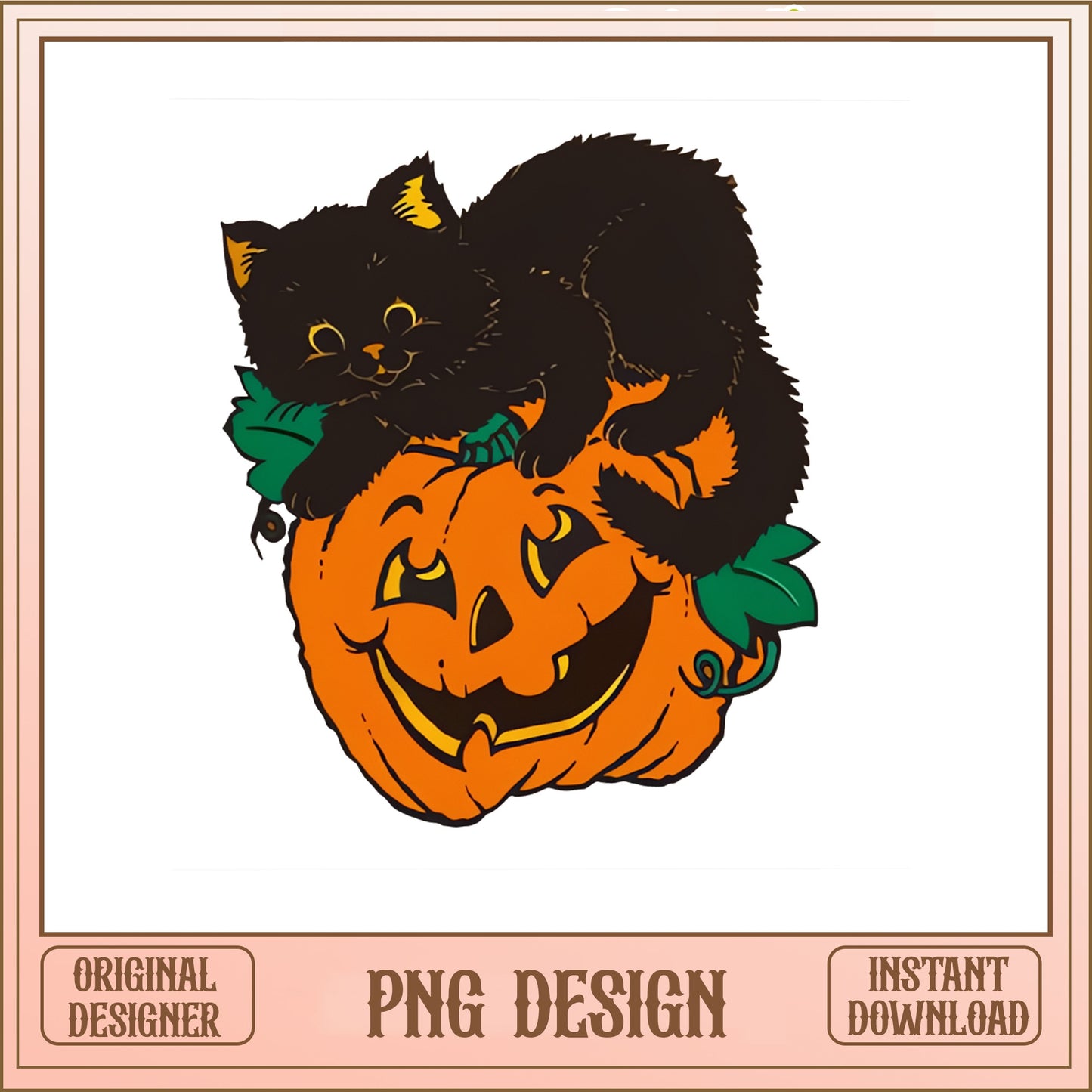Vintage Halloween Black Cat Pumpkin PNG, Black Cat PNG, Halloween PNG