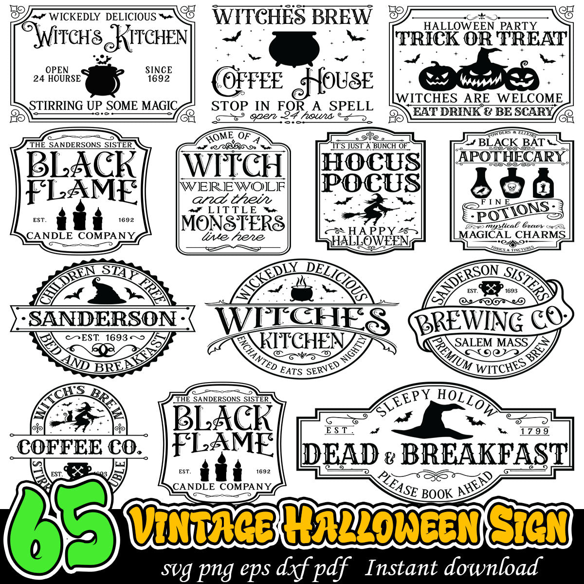 Vintage Halloween Sign Bundle svg, Halloween black and white bundle