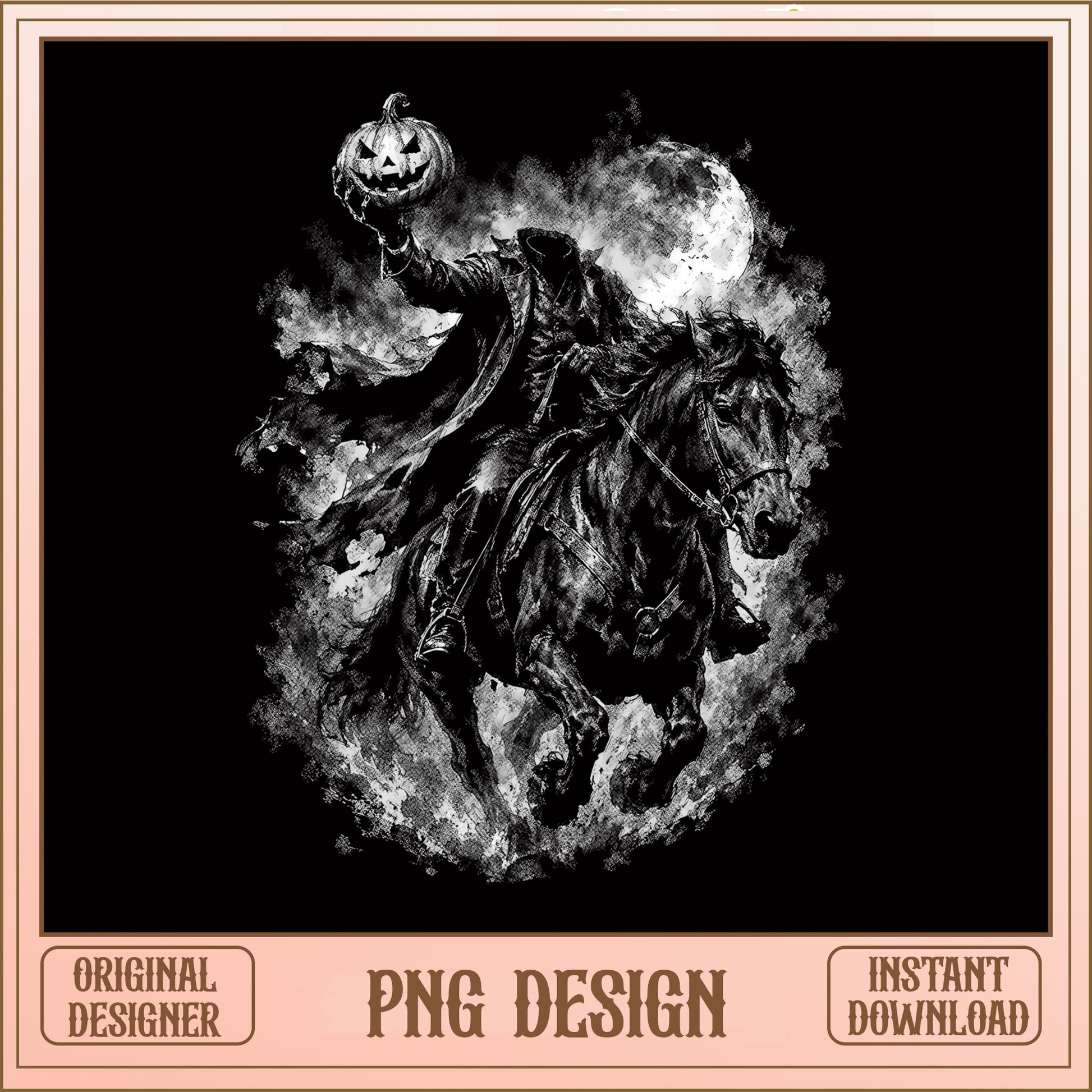 Vintage Horseman Halloween PNG, Pumpkin Head Rider PNG, Gothic PNG
