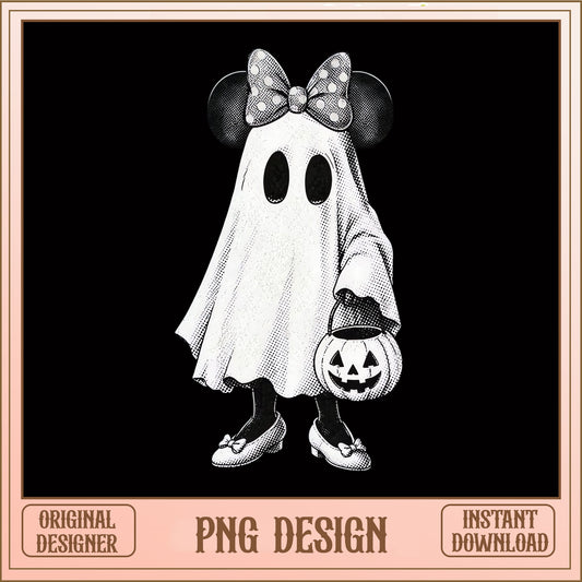 Vintage Minnie Ghost Halloween PNG, Disney Ghost PNG, Pumpkin PNG
