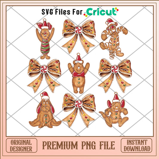 Vintage christmas bow and Gingerbread png, Gingerbread png