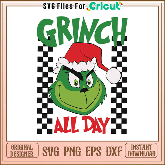 Vintage cute santa grinch all day svg, cute grinch backgrounds​ svg