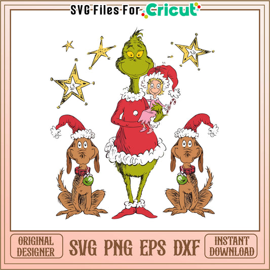 Vintage grinch and friends grinchmas svg, cute grinch drawings​ svg