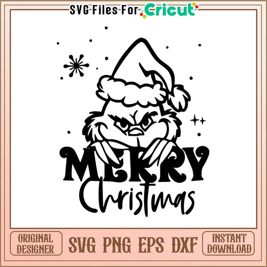 Vintage grinch merry christmas svg, grinch head and hand​ svg