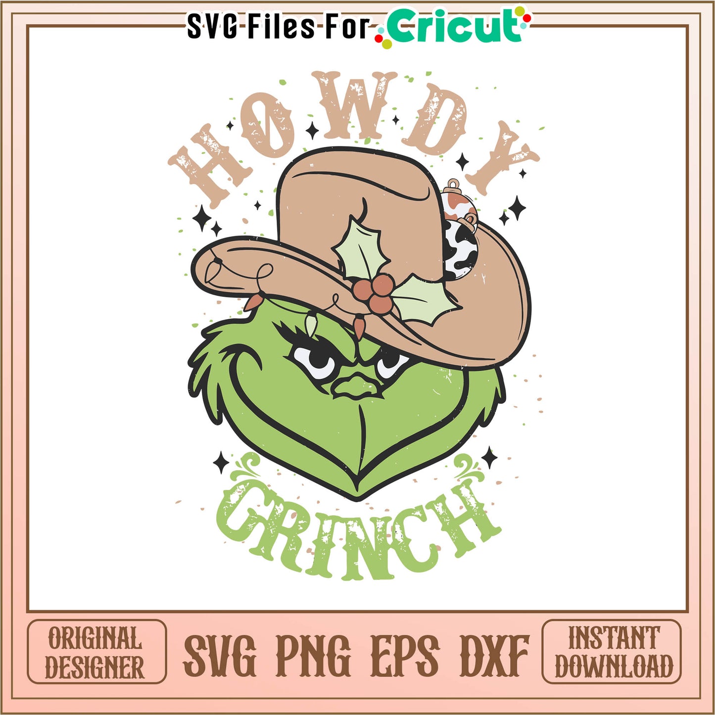 Vintage howdy grinch western christmas svg, grinch smile​ svg