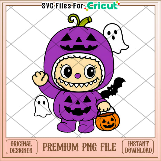 Violet pumpkin labubu png, halloween candy png, pop mart labubu dolls​​ png