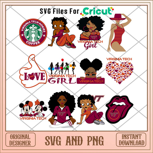 Virginia Tech girl svg, Virginia Tech college svg bundle, NCAA svg