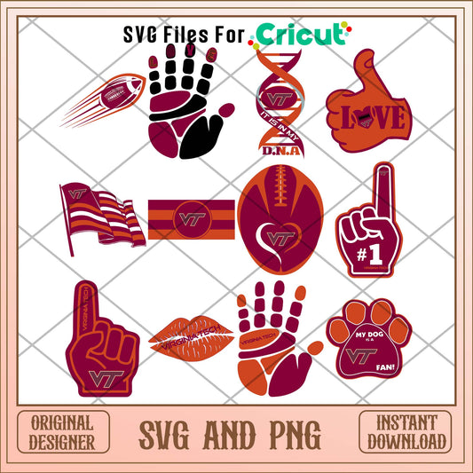 Virginia Tech hand svg, Virginia Tech college svg bundle, NCAA svg