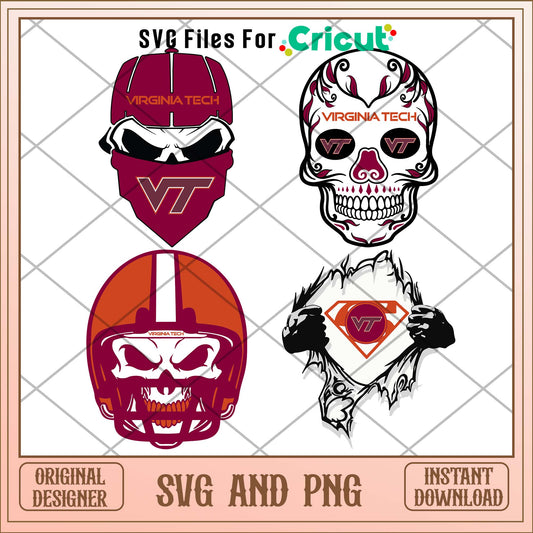 Virginia Tech skull svg, Virginia Tech college svg bundle, NCAA svg