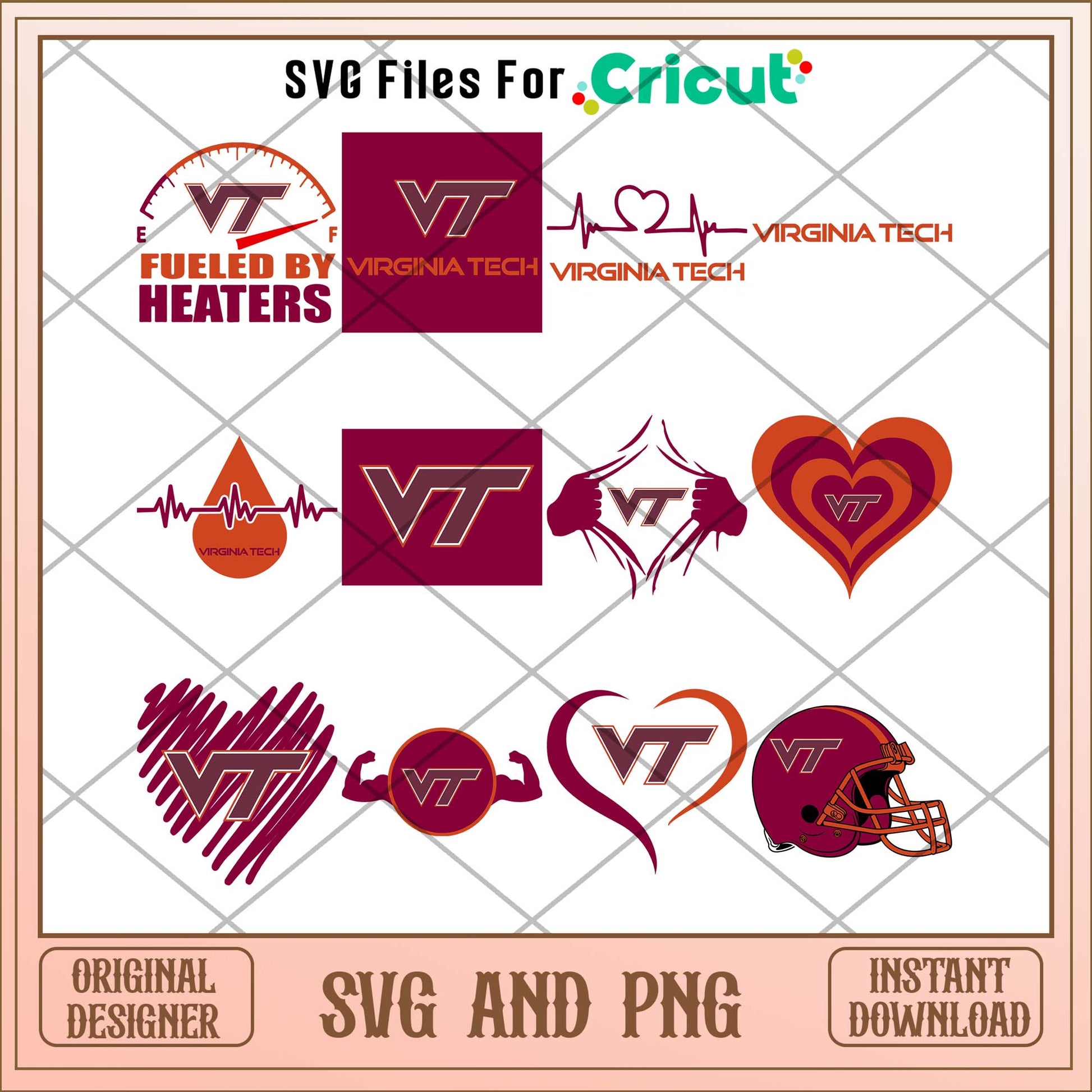 Virginia Tech heart svg, Virginia Tech college svg bundle, NCAA svg