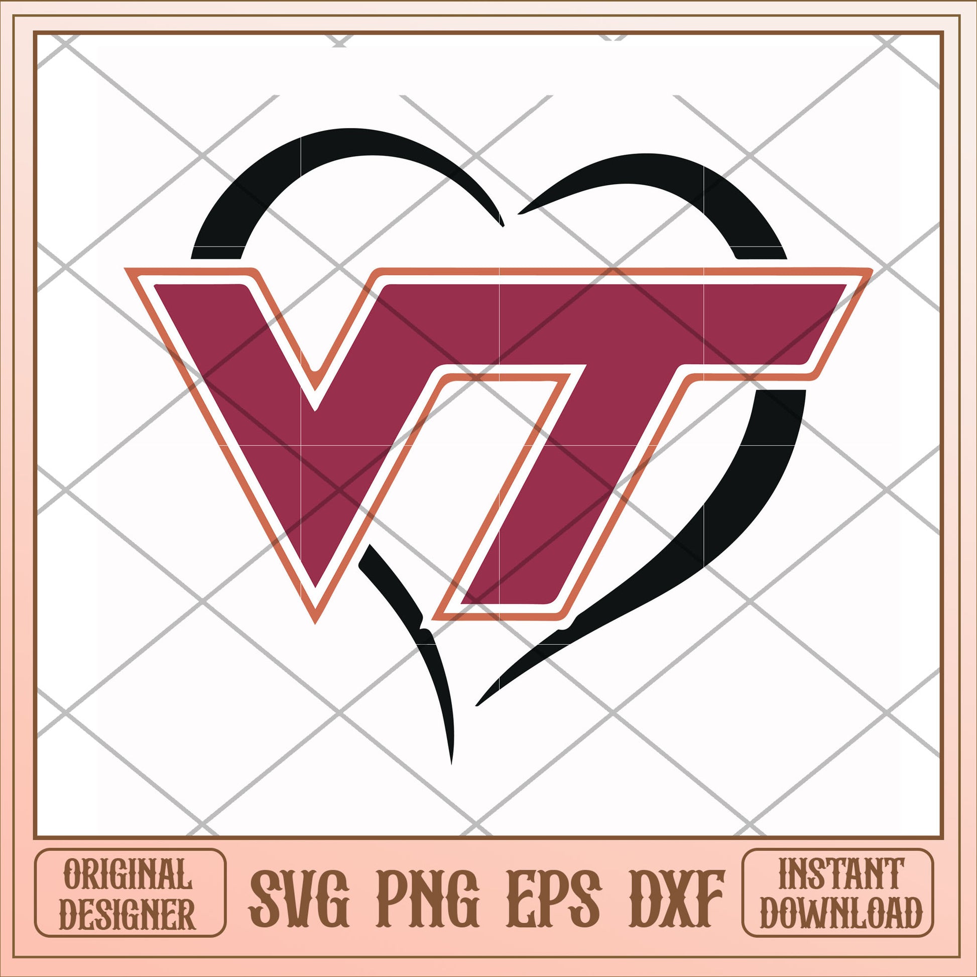 Virginia Tech Hokies heart shape svg, heart shape svg, ncaa svg
