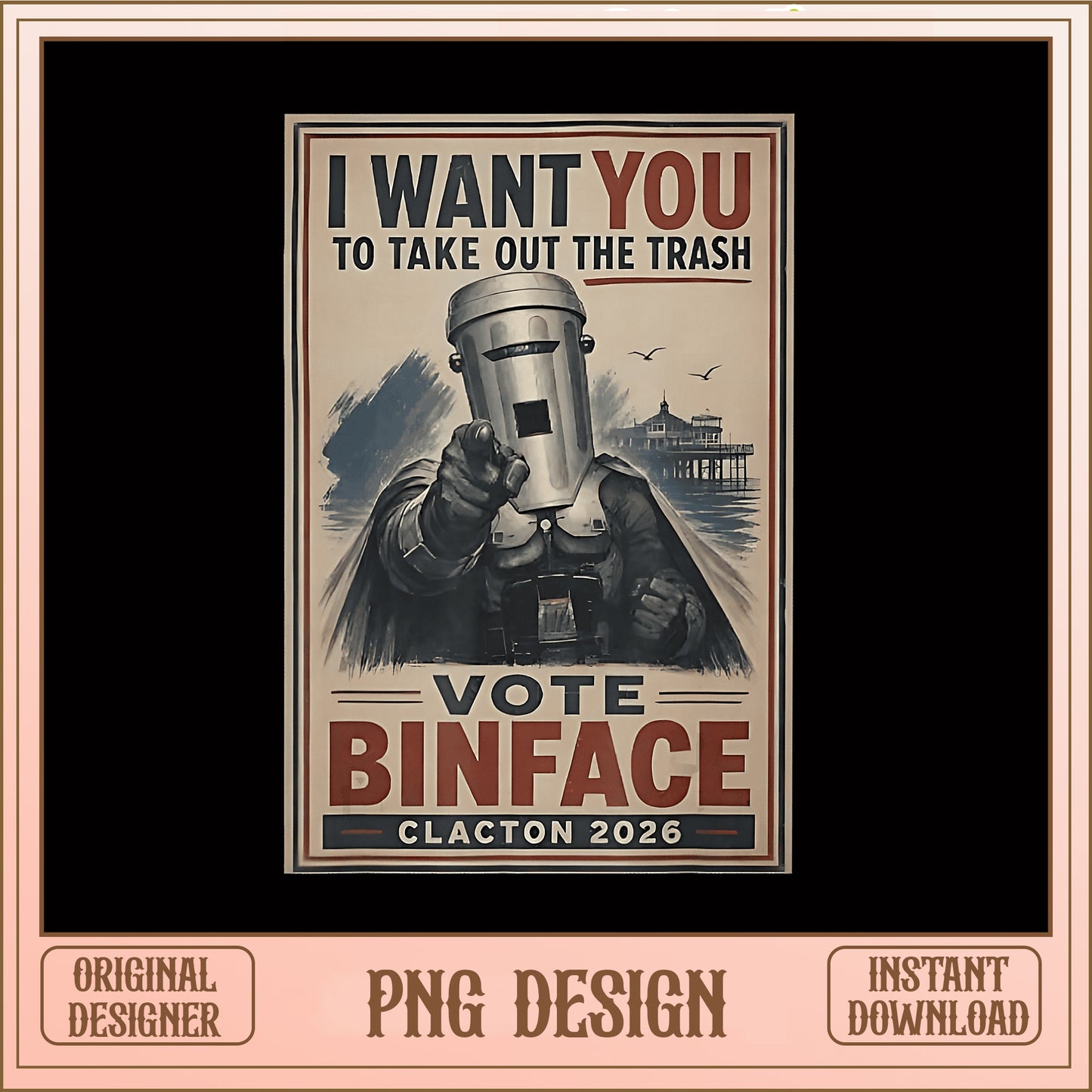 Vote Binface Clacton 2026 PNG, Funny Political Poster PNG, Trash Can PNG