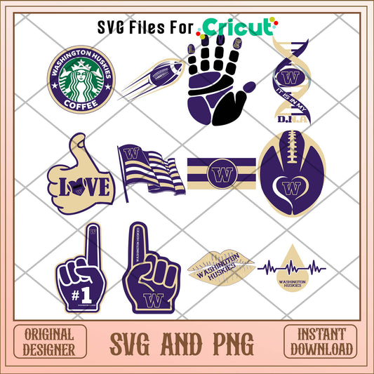 Washington Huskies hand svg, Washington Huskies svg bundle, NCAA svg