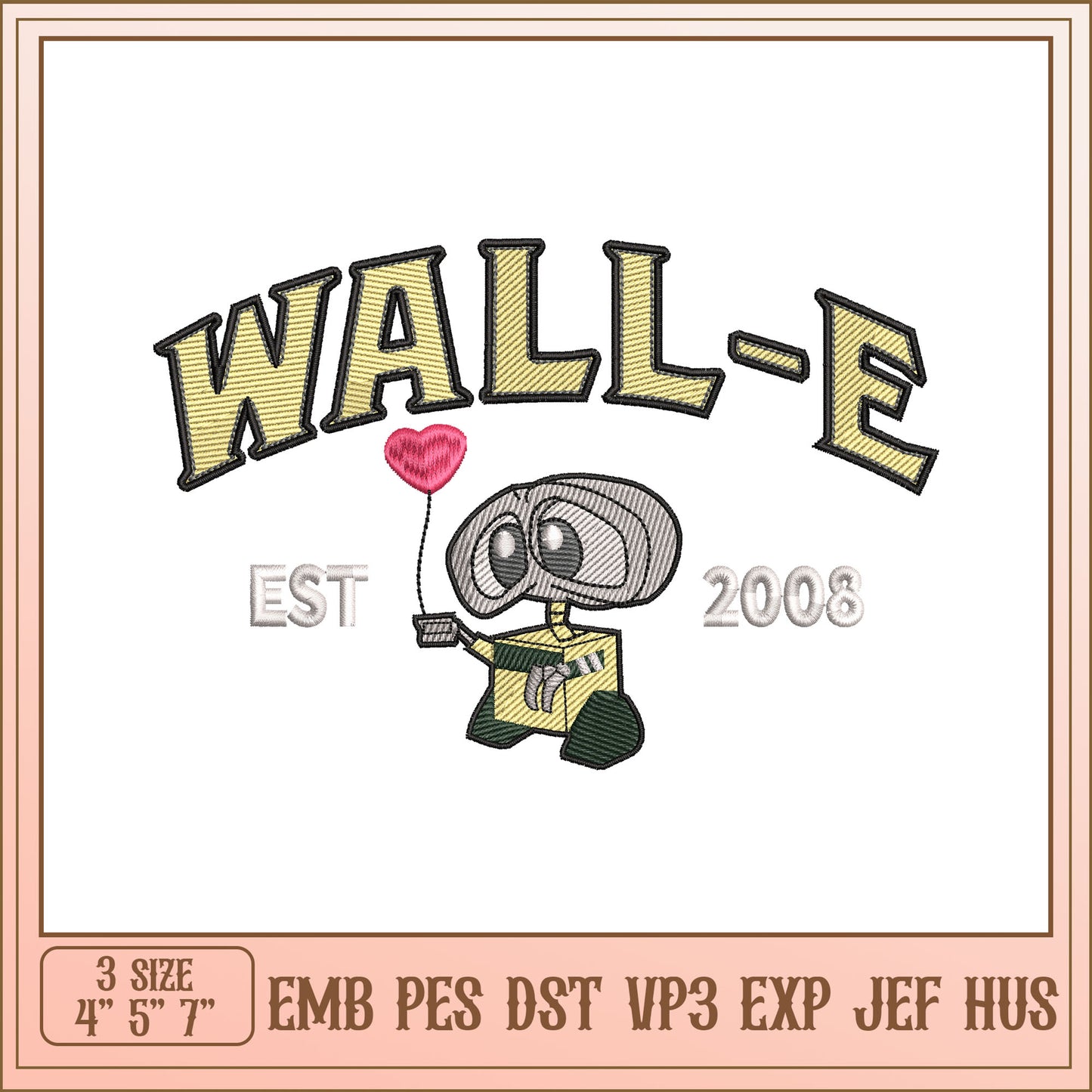 WALL-E Embroidery Design 4x7 Inch