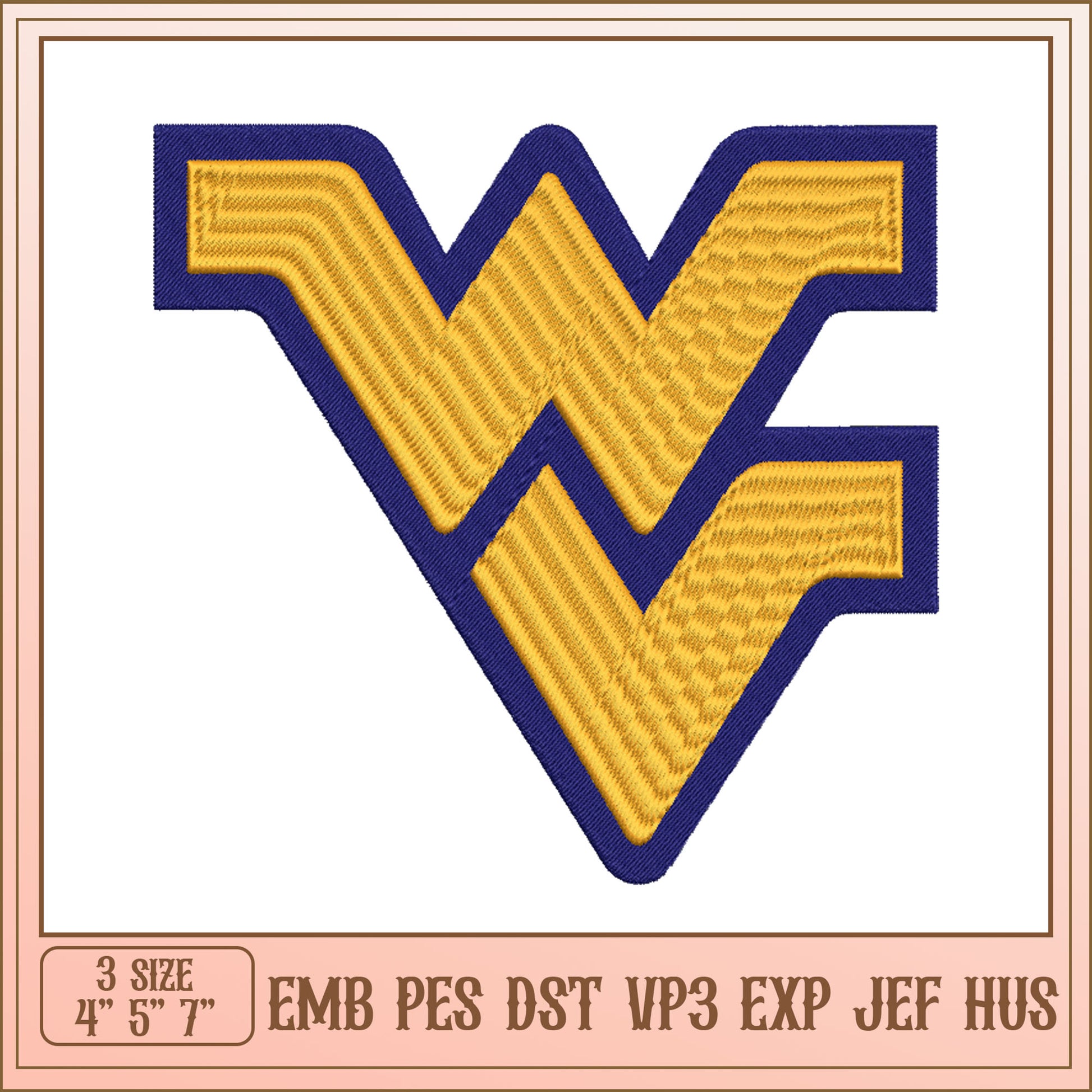 WVU Embroidery Design - 3 Sizes