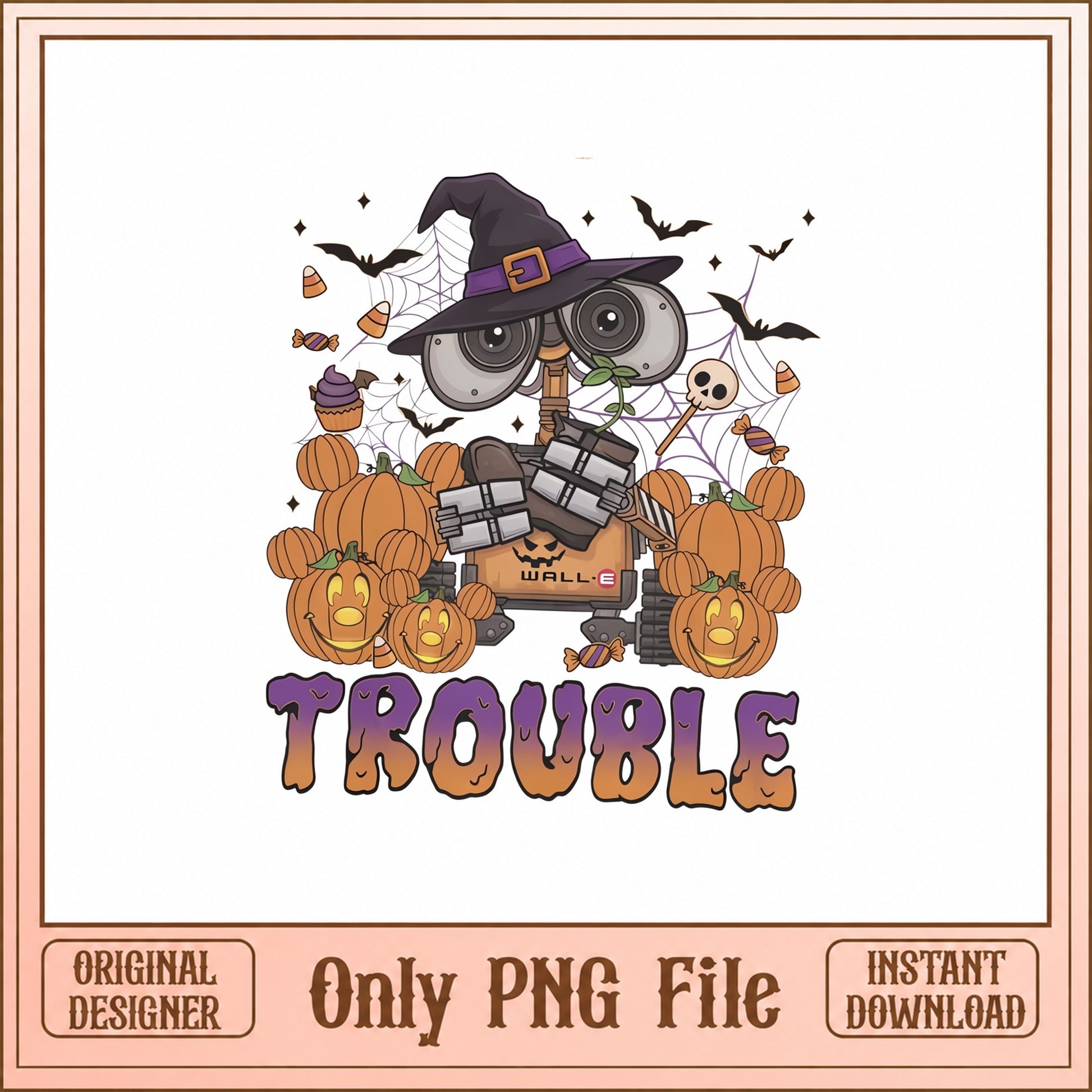 Wall E Halloween PNG, Cute Robot Witch Hat, Pumpkin Clipart PNG