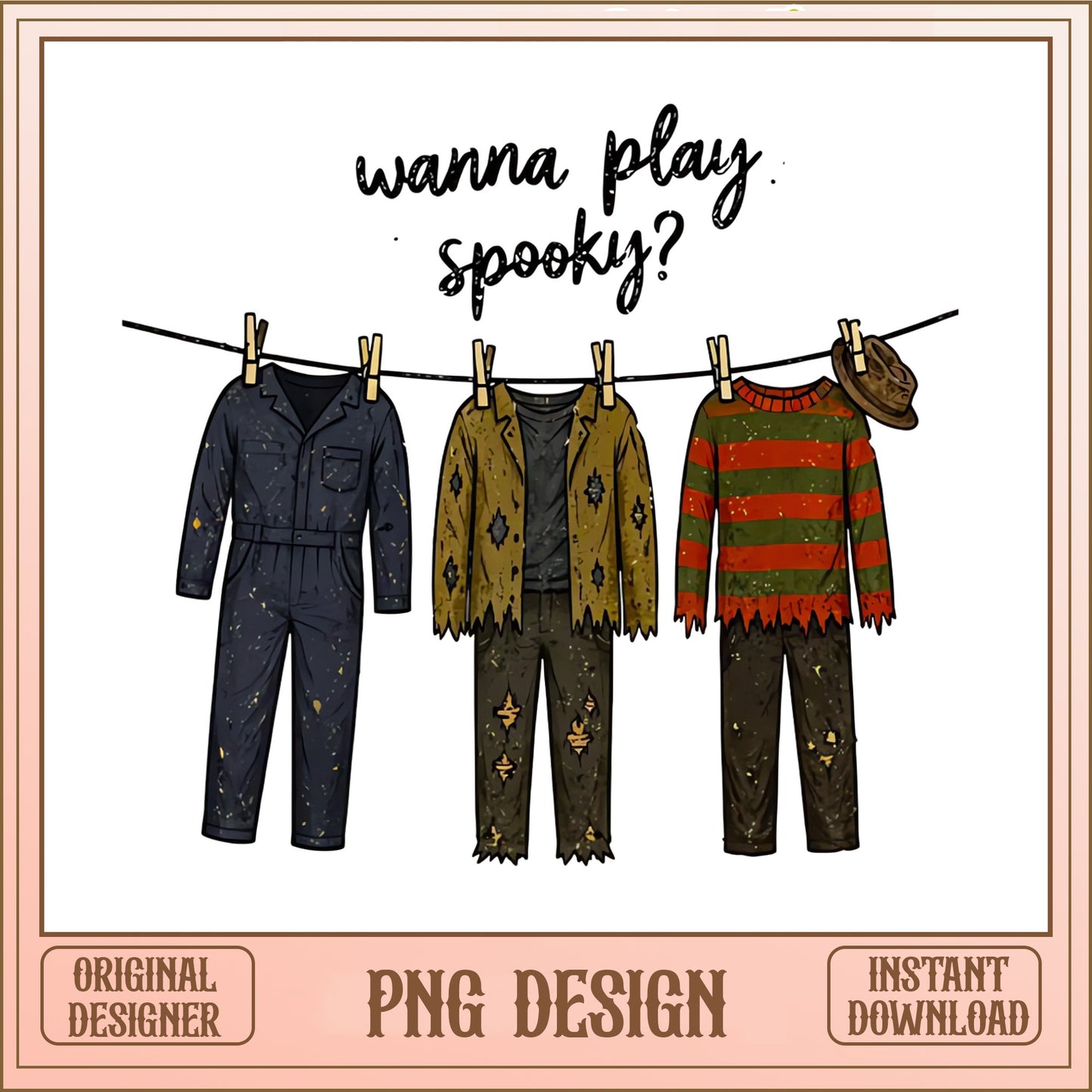 Wanna Play Spooky Horror Costumes PNG, Halloween PNG, Scary Movie PNG