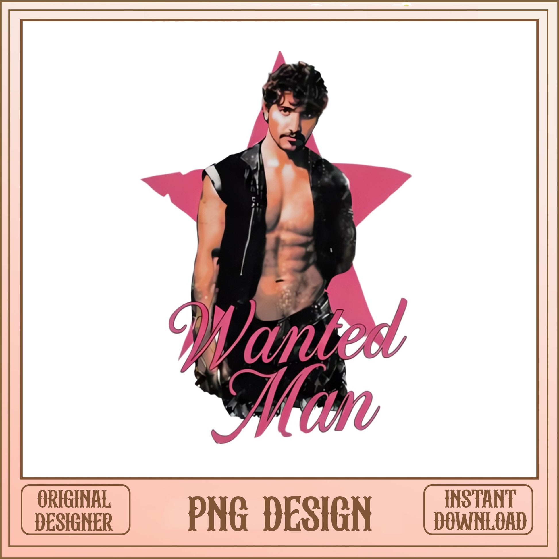 Wanted Man Pink Star PNG, Retro Man Sublimation Design, Instant Download PNG
