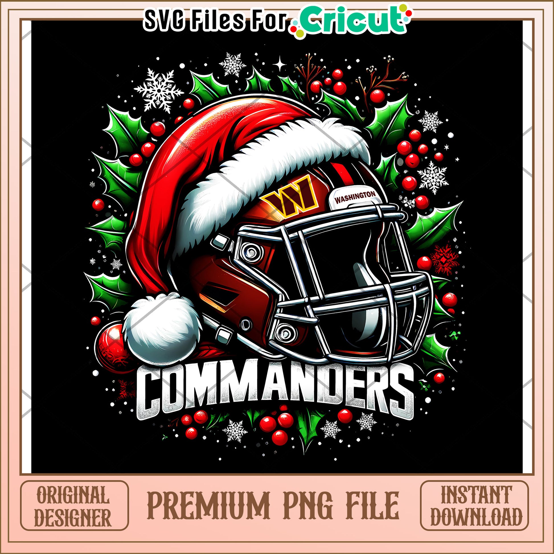Washington Commanders Football Helmet Christmas PNG, great for crafts