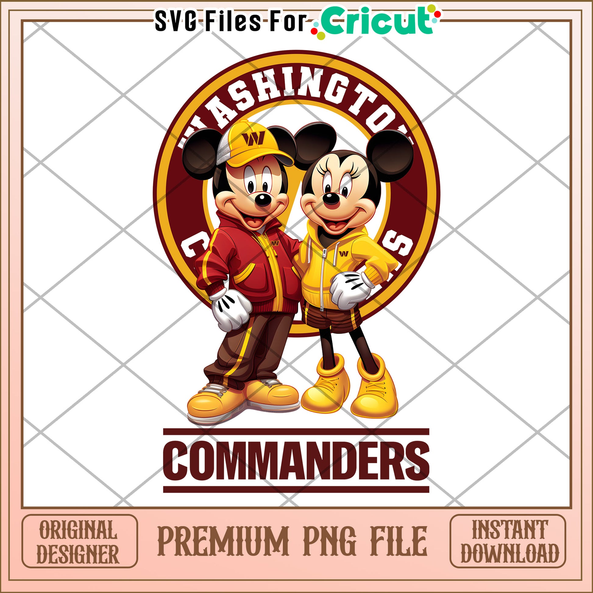 Washington Commanders PNG Design, Featuring Mickey and Minnie Mouse