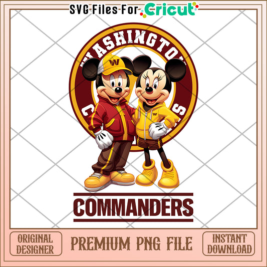 Washington Commanders PNG Design, Featuring Mickey and Minnie Mouse