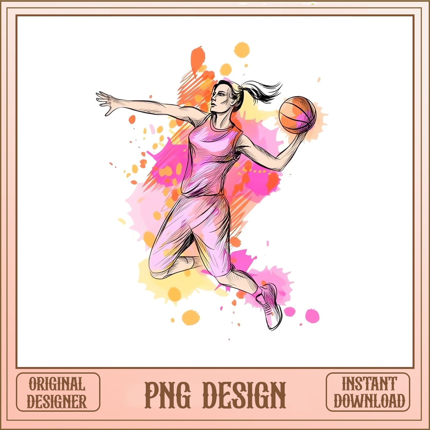 Watercolor Girl Basketball Player PNG, Women Basketball PNG, Sports PNG