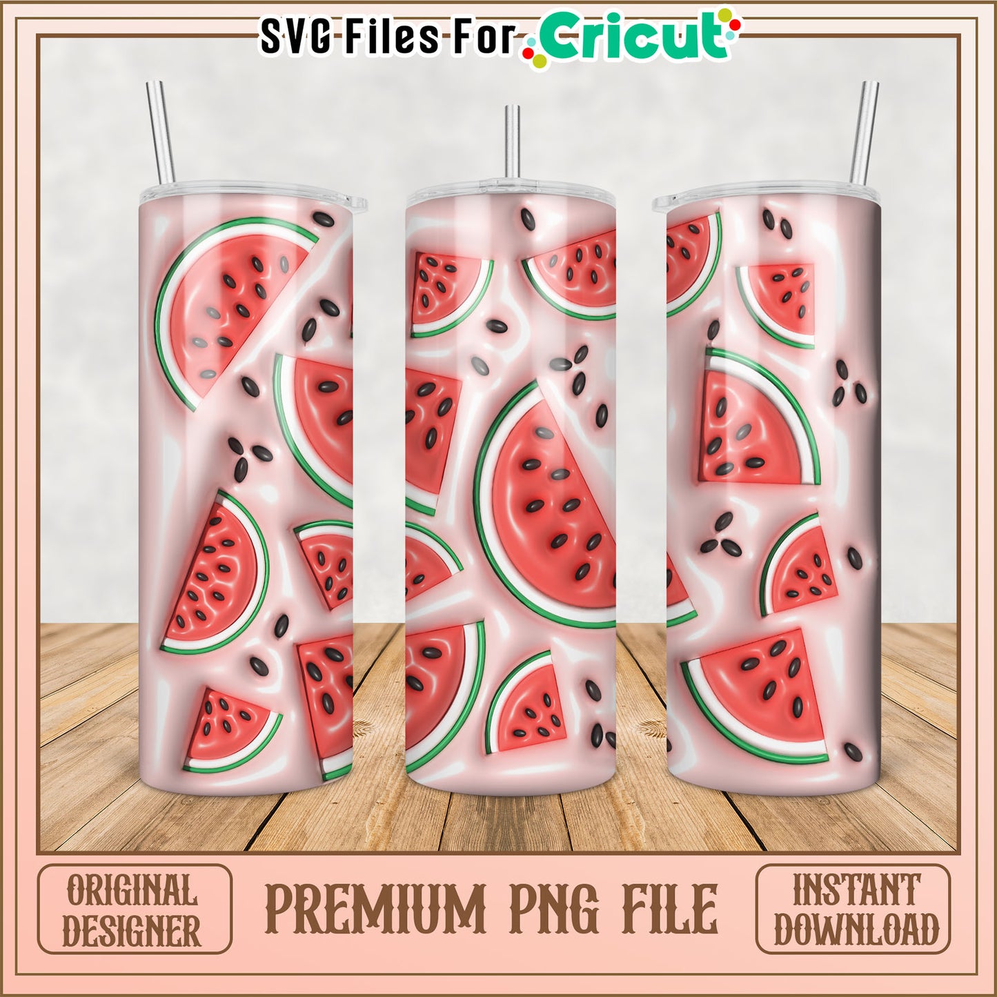 Watermelon Pattern Tumbler PNG File for Cricut Instant Download
