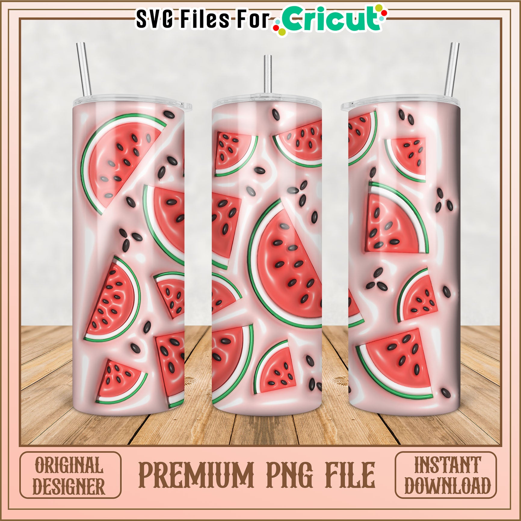 Watermelon Pattern Tumbler PNG File for Cricut Instant Download