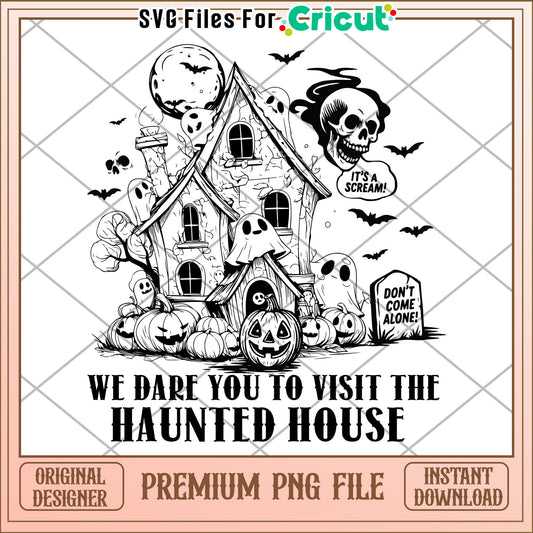 We dare you to visit the haunted house png, halloween pumpkin png, halloween music png