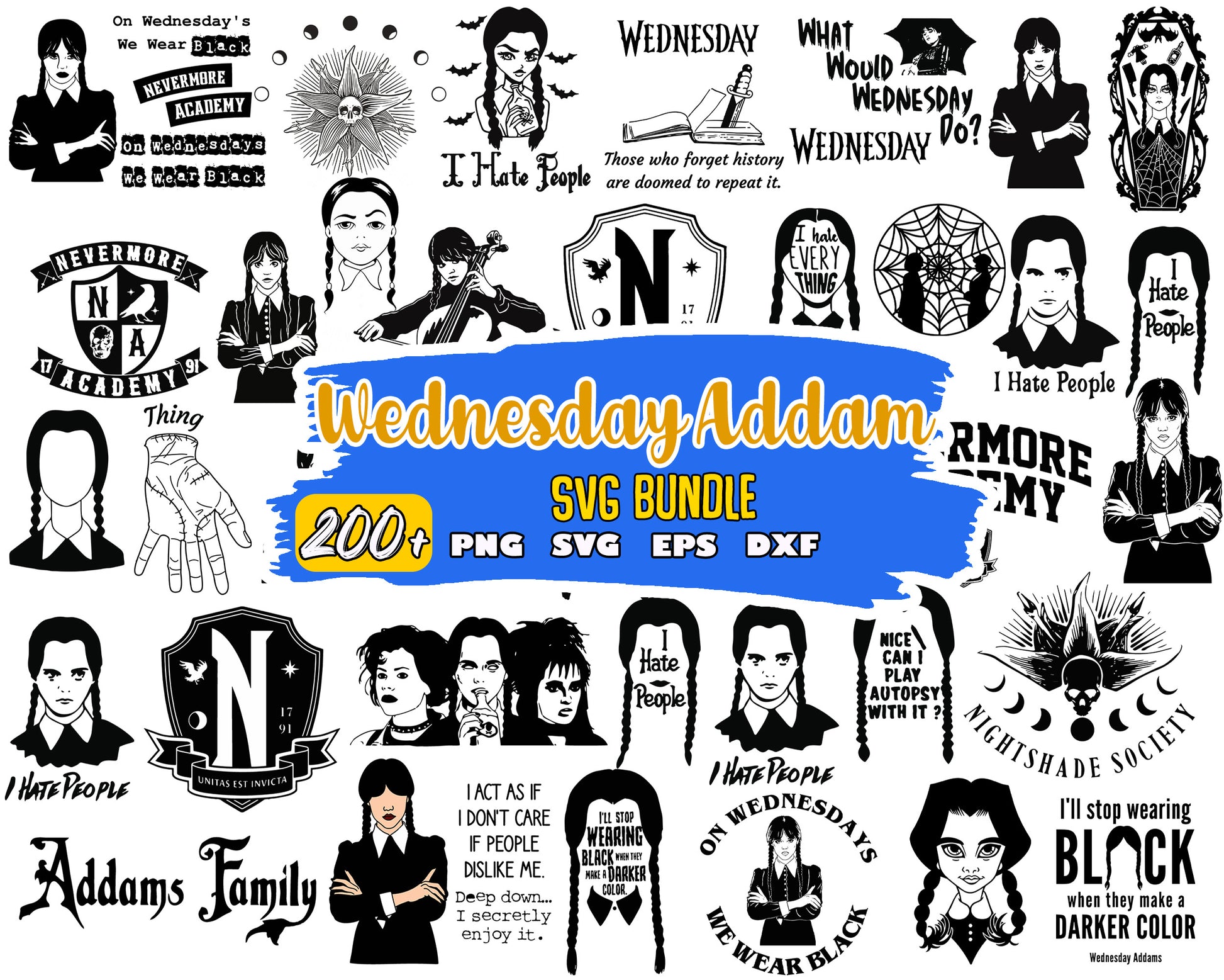 Wednesday addams black white bundle svg, addams family​ svg