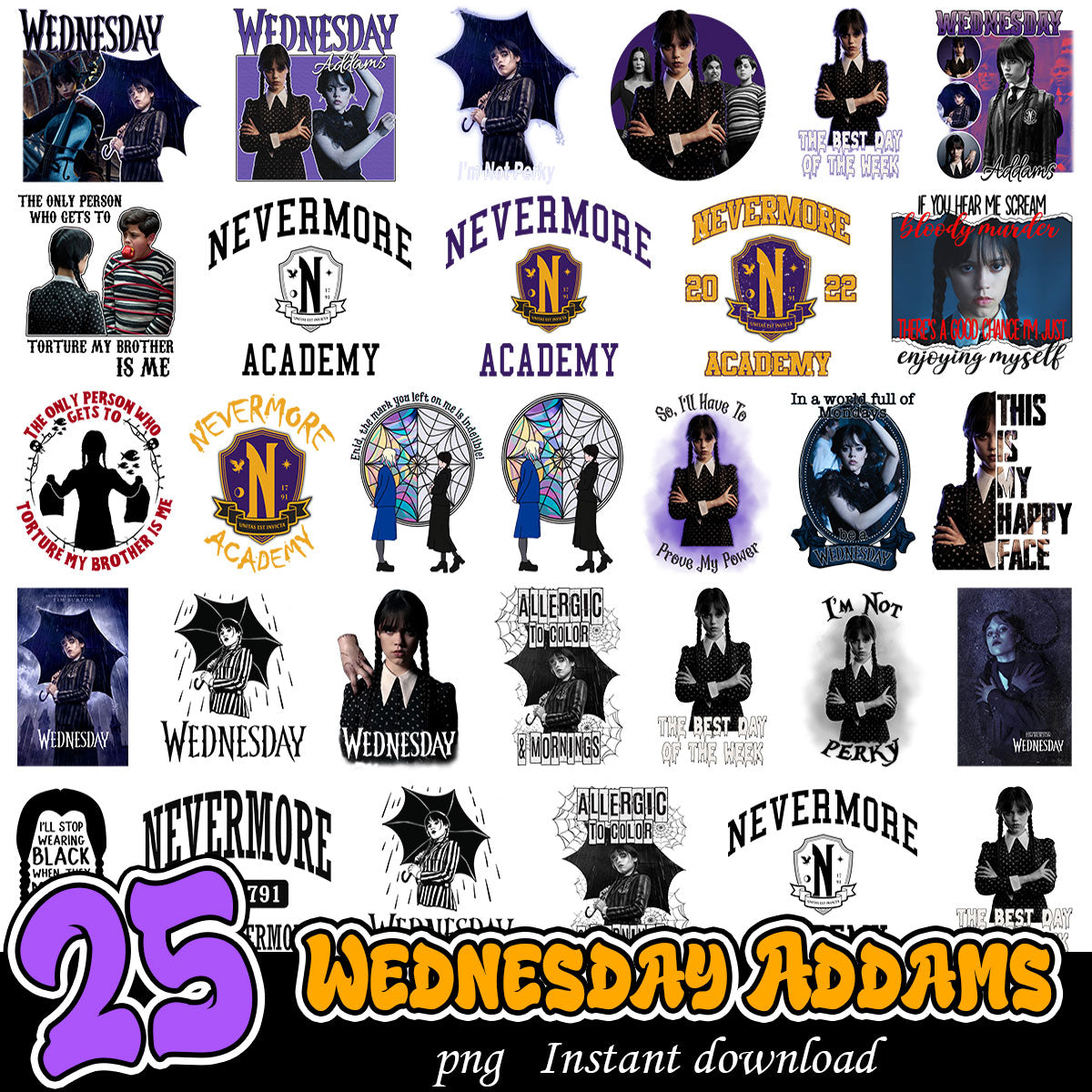 Wednesday Addams png, Wednesday Addams Netflix series png bundle