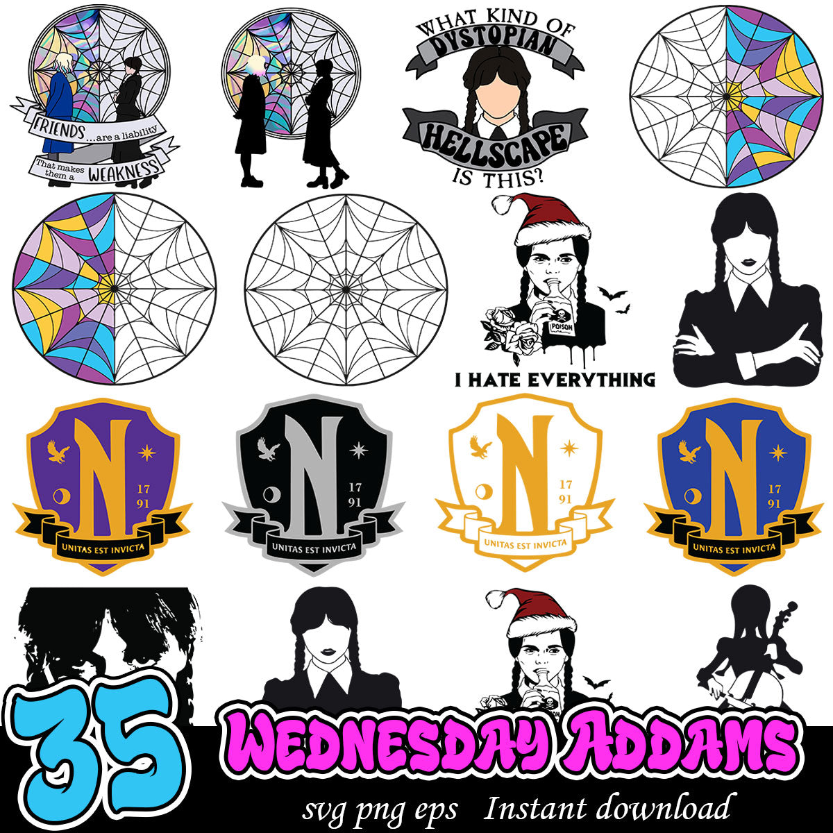Wednesday Addams logo svg, Wednesday Addams Tv series png bundle