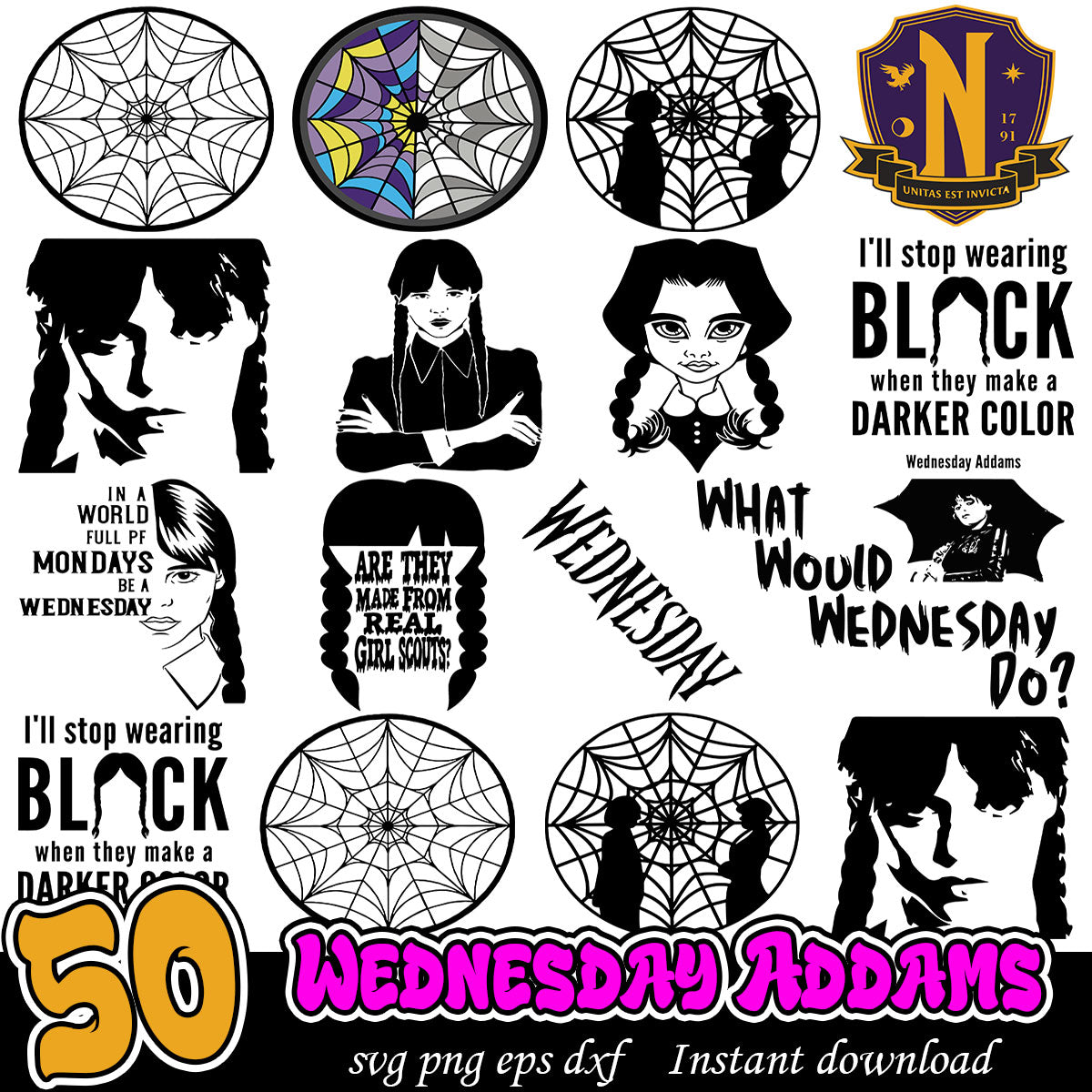 Wednesday Addams svg, Wednesday Addams Tv series png bundle