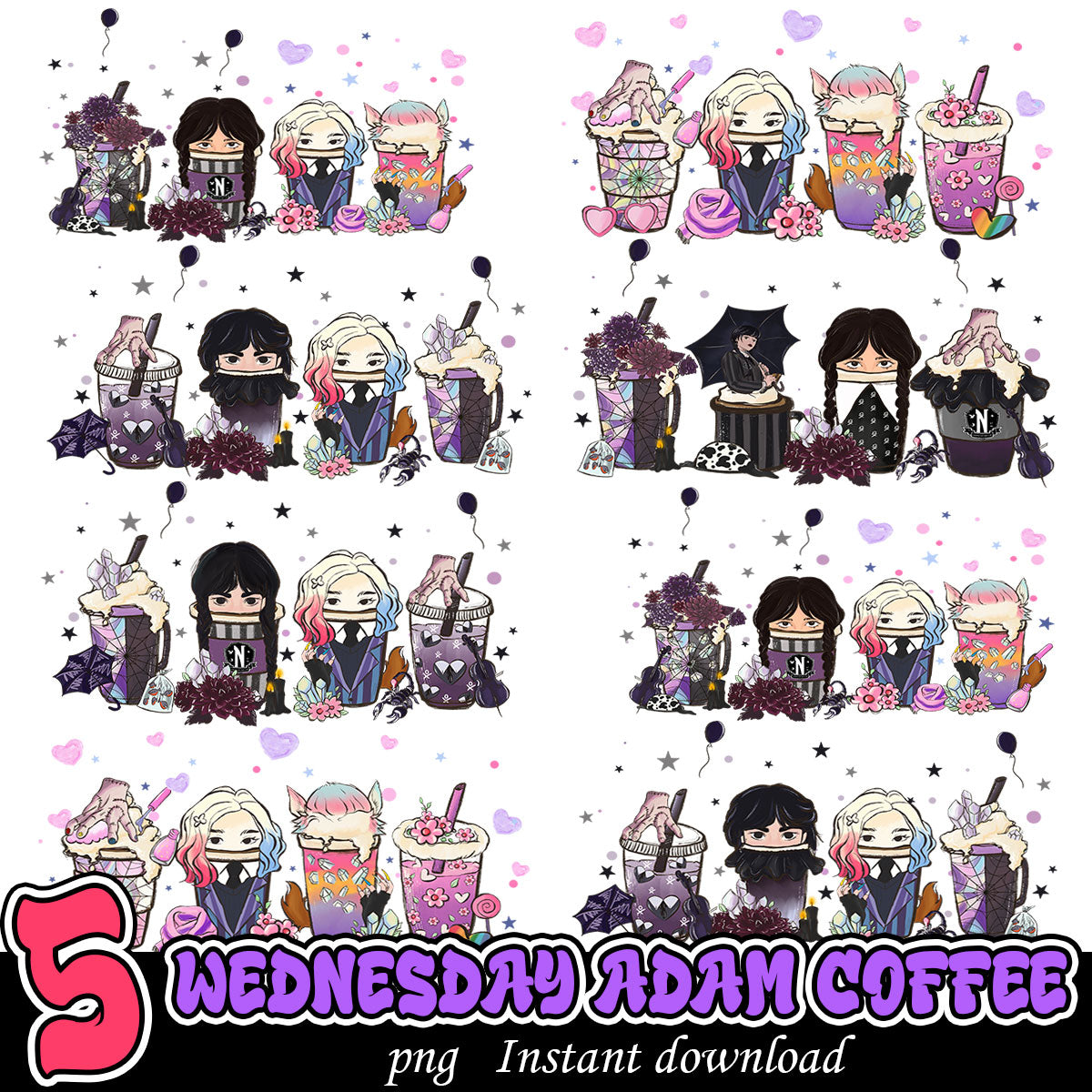Wednesday Adam coffee bundle, Wednesday Adam png bundle