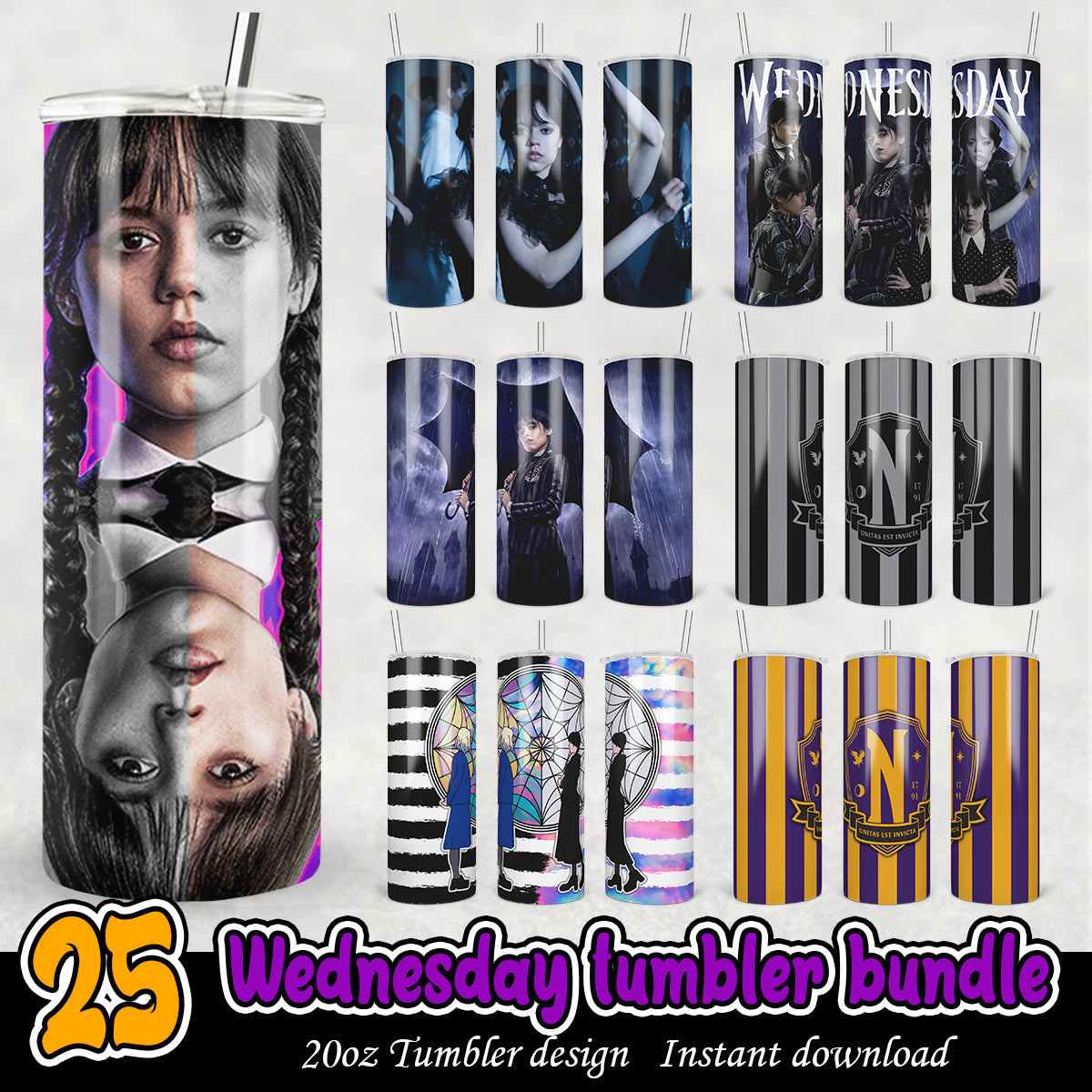Wednesday tumbler bundle png, Wednesday Addams tumbler 20oz
