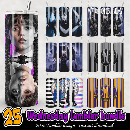 Wednesday tumbler bundle png, Wednesday Addams tumbler 20oz