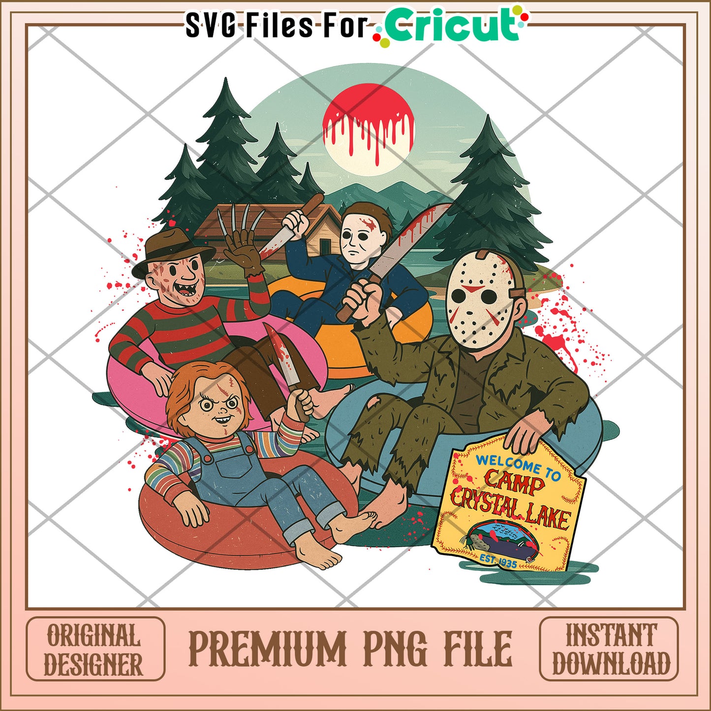 Welcome to camp crystal lake png, halloween design png, horror halloween png