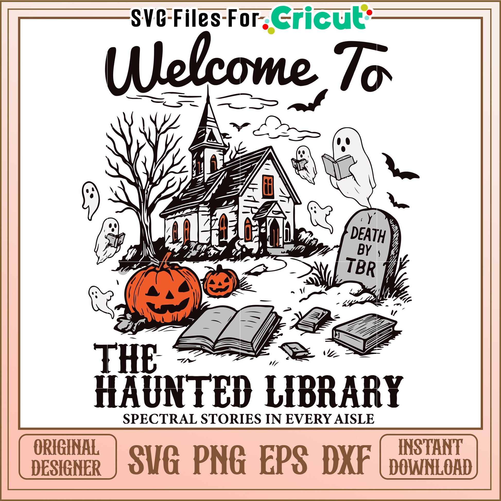 Welcome to the haunted library svg, halloween wallpaper svg, halloween decor svg