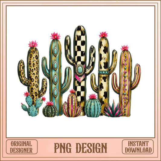 Western Boho Cactus PNG, Leopard Cow Print Cactus, Sublimation PNG