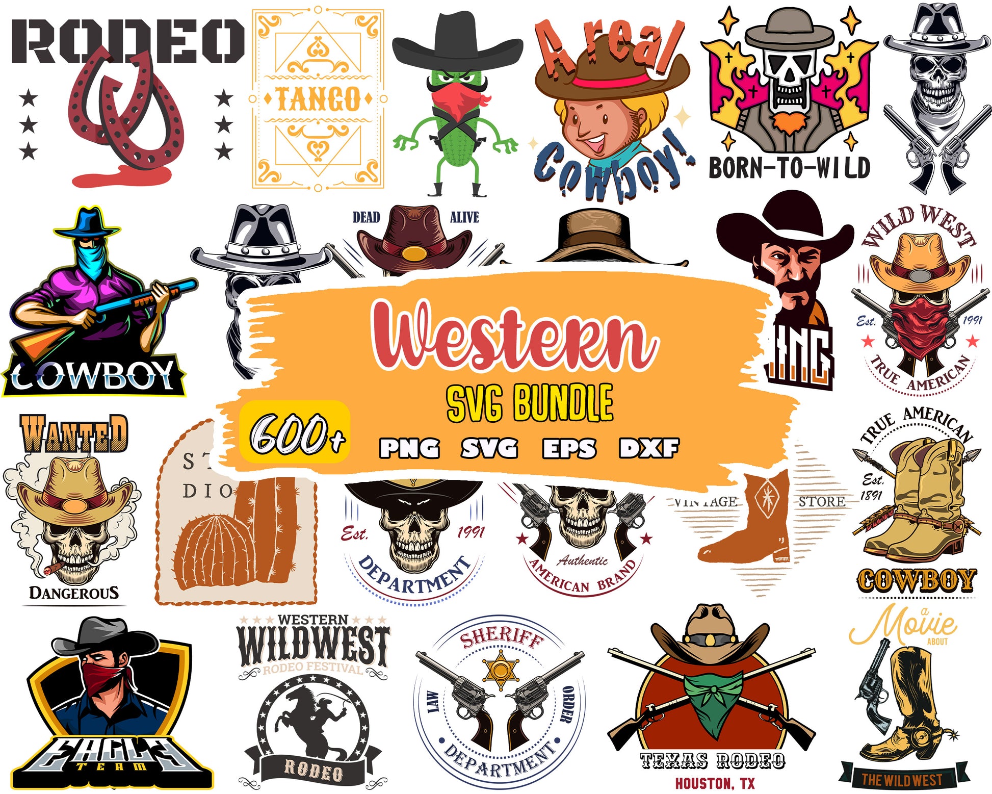 Wild west cowboy skull logo bundle svg, the wild west​ svg