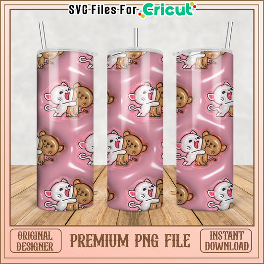 Whimsical Cat and Bear Tumbler Design PNG for Cricut Crafts