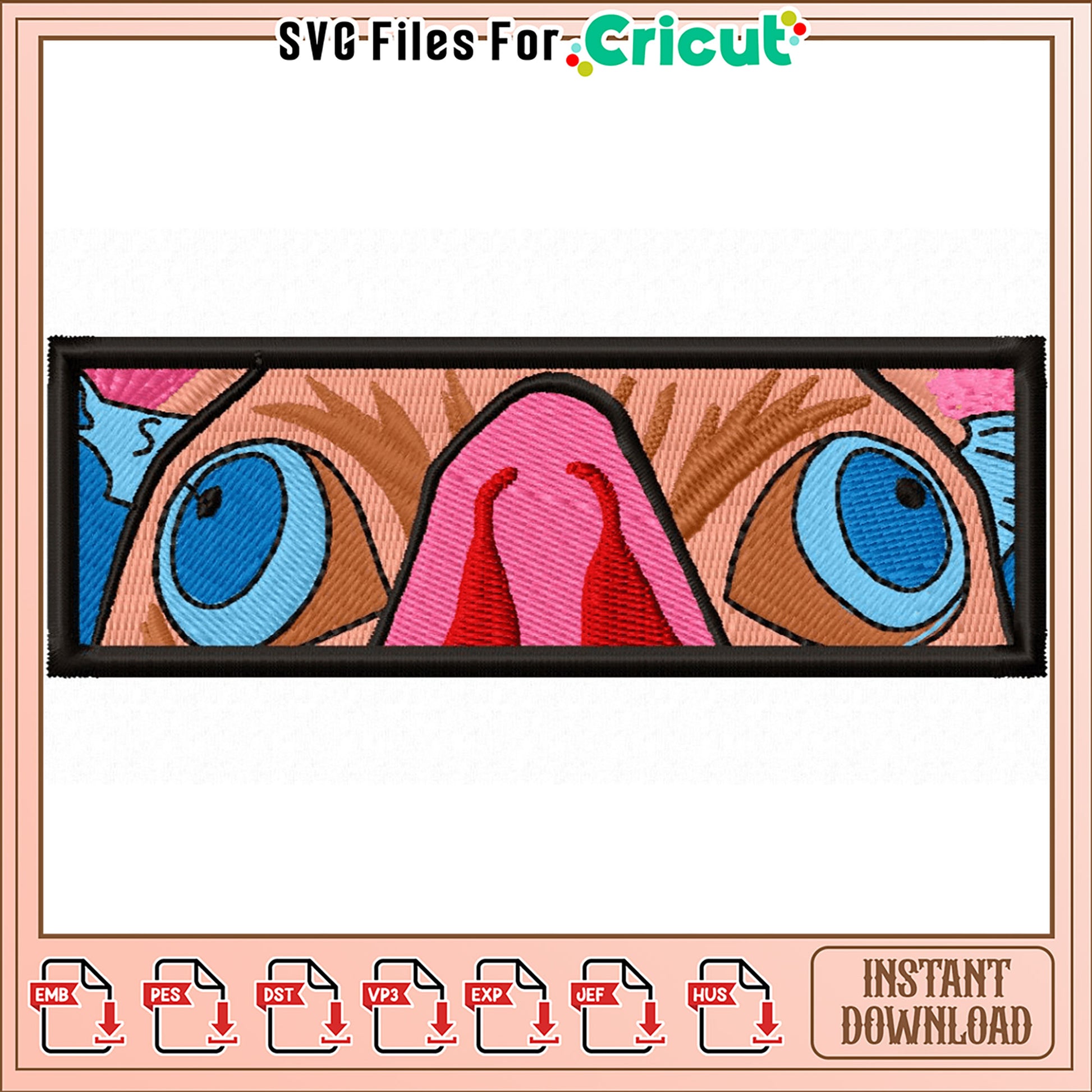 Whimsical Embroidery Design with Colorful Eyes and Snout
