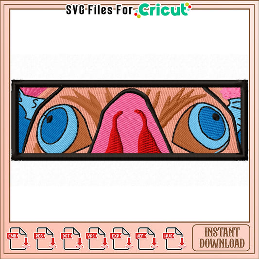 Whimsical Embroidery Design with Colorful Eyes and Snout